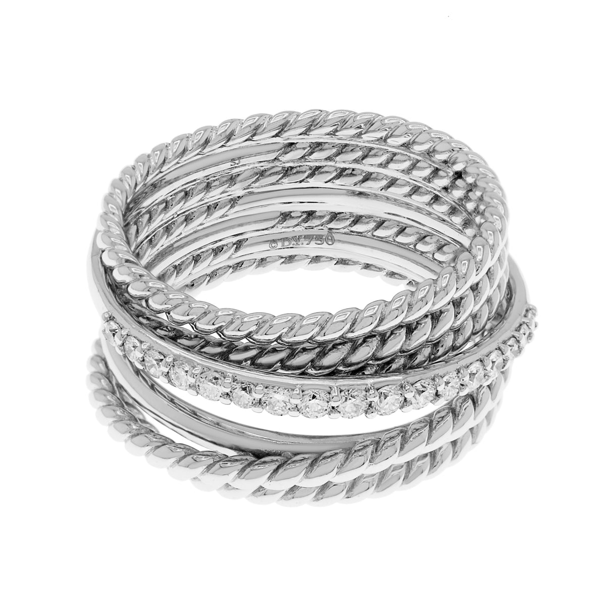 David Yurman 18K White Gold Diamond Crossover Ring Designer Jewellery David Yurman