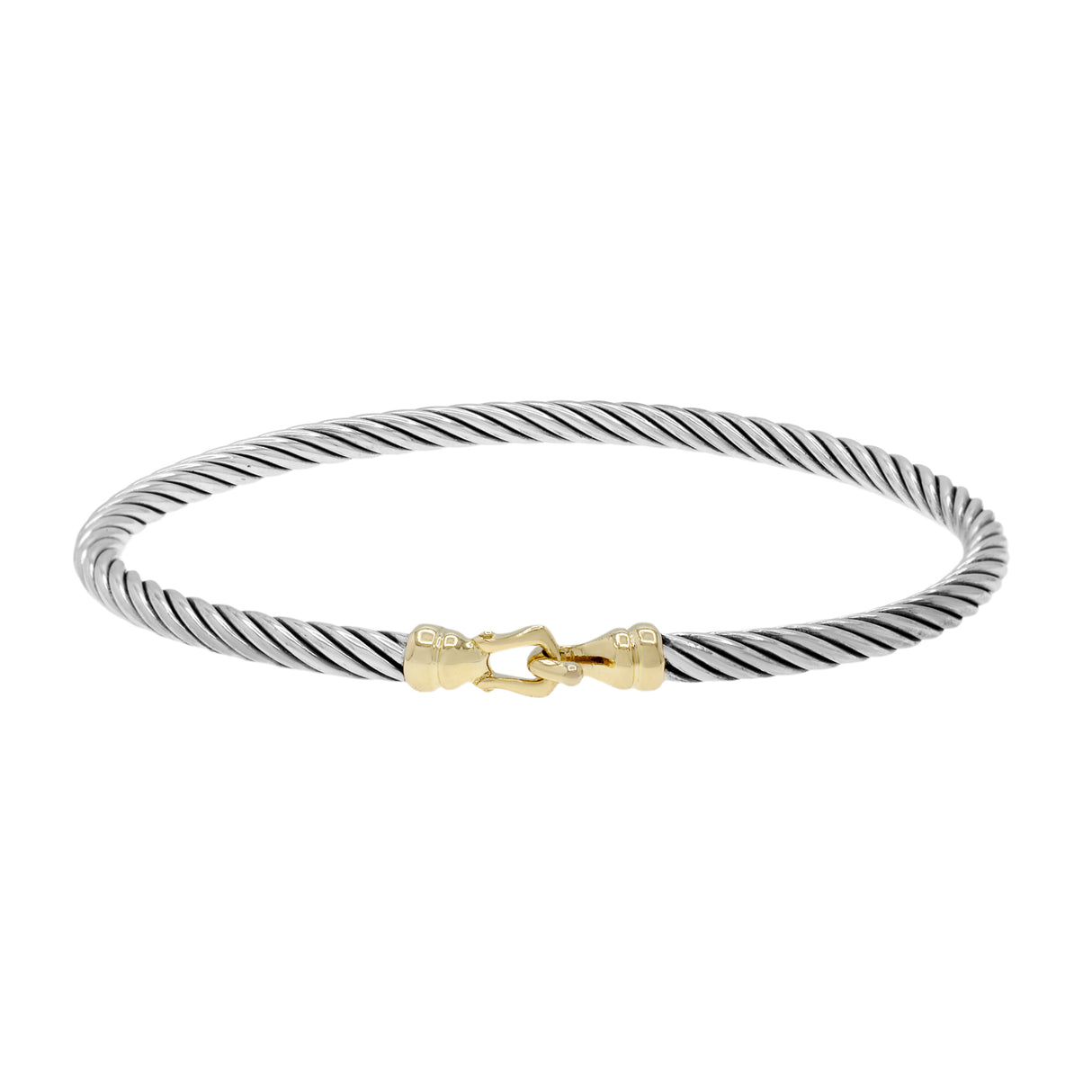 David Yurman Sterling Silver 18K Yellow Gold 3mm Buckle Cable Bracelet Designer Jewellery David Yurman