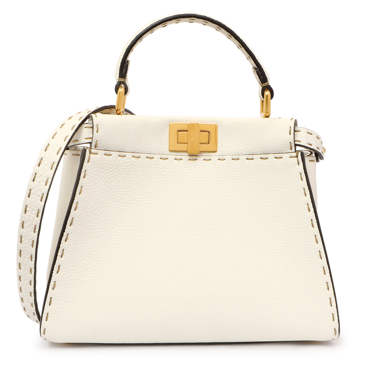 Fendi White Cuoio Romano Selleria Mini Peekaboo Iconic Satchel Handbags Fendi