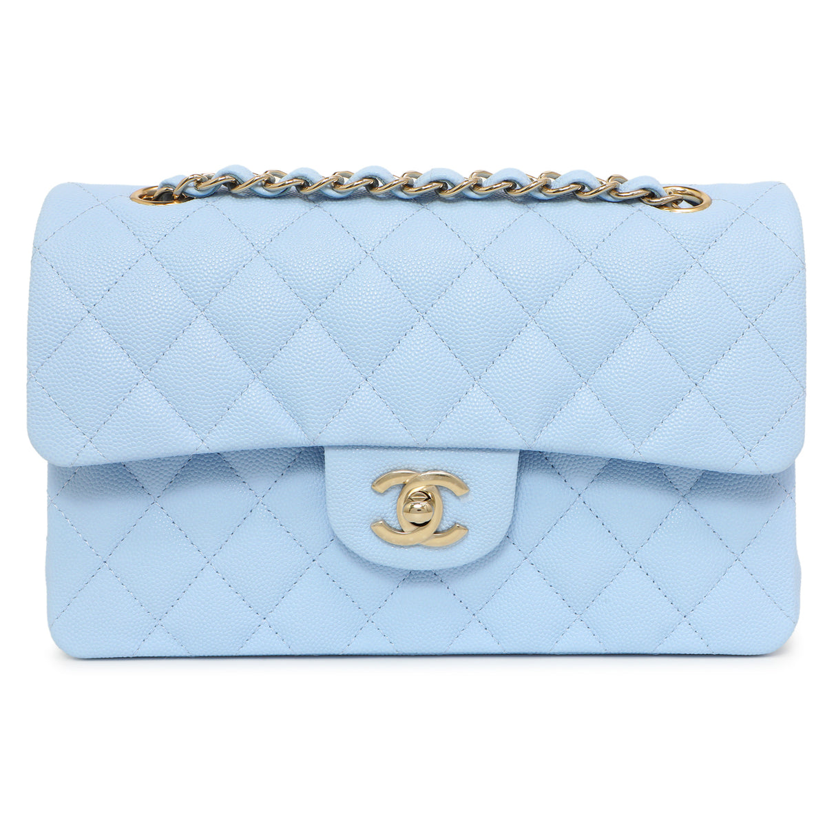 Chanel Blue Quilted Caviar Small Classic Double Flap Handbags Chanel
