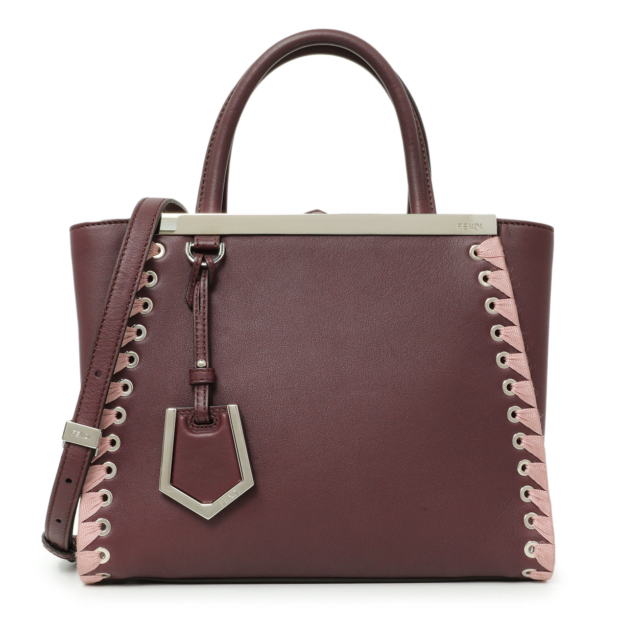 Fendi Dark Red Rosa Doll Vitello Dolce Ribbon Lace Up Petite 2Jours Tote Handbags Fendi