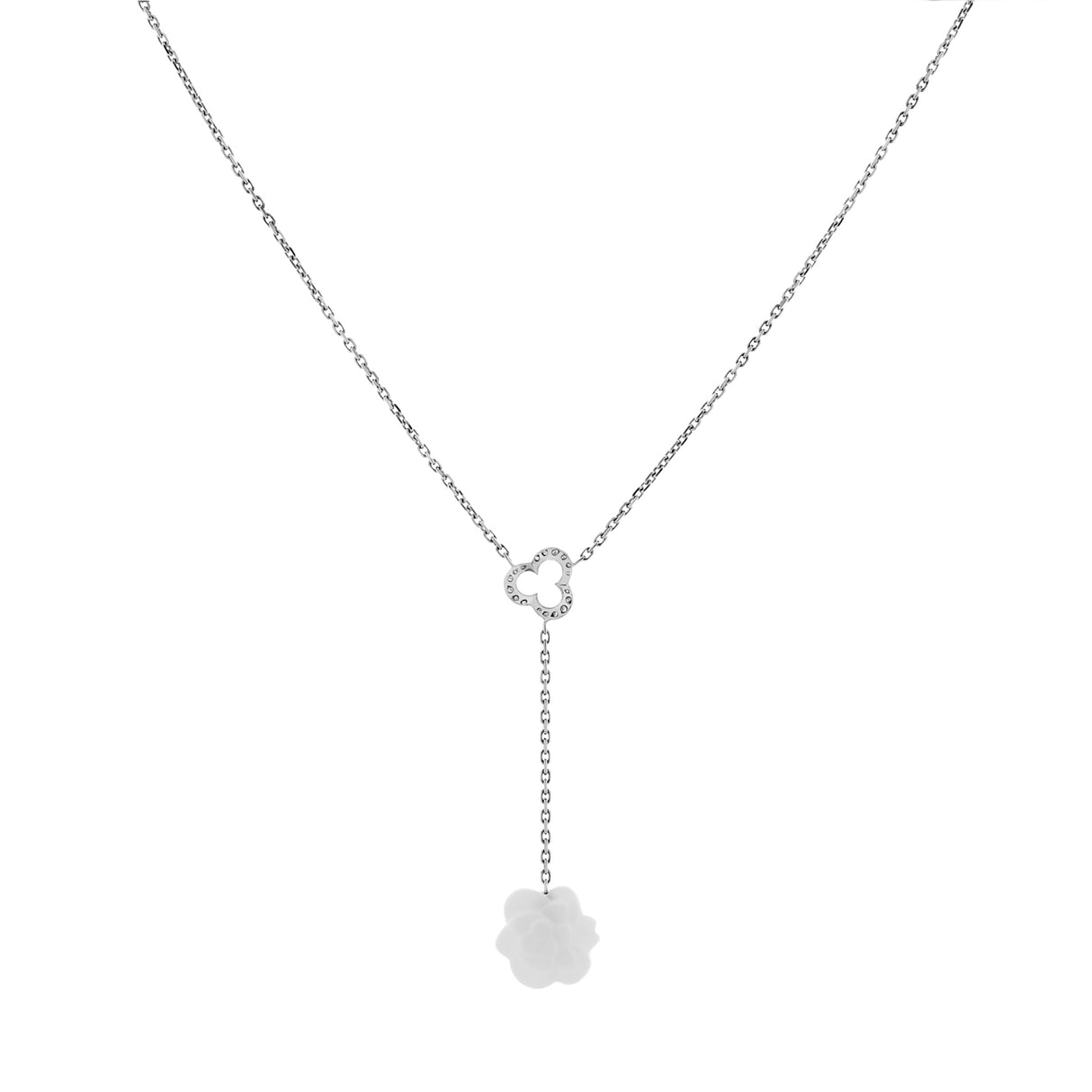 Chanel 18K White Gold Diamond Agate Camelia Sculpte Pendant Necklace Designer Jewellery Chanel