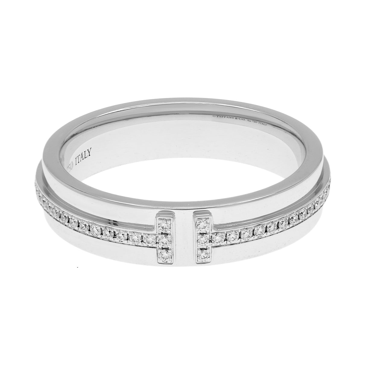 Tiffany & Co. 18K White Gold Diamond Narrow T Ring Designer Jewellery Tiffany and Co
