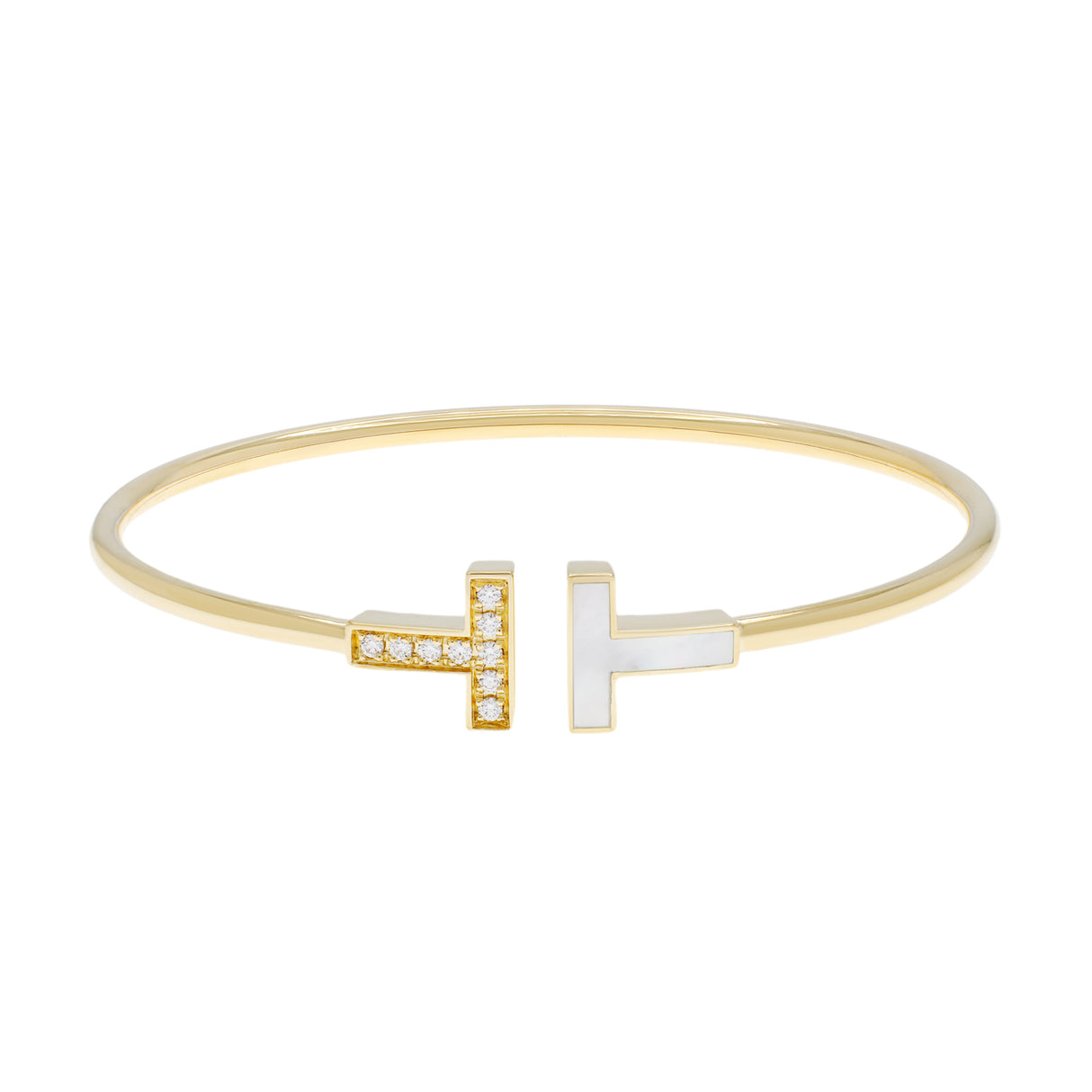 Tiffany & Co. 18K Yellow Gold Diamond Mother of Pearl T Wire Bracelet Designer Jewellery Tiffany and Co