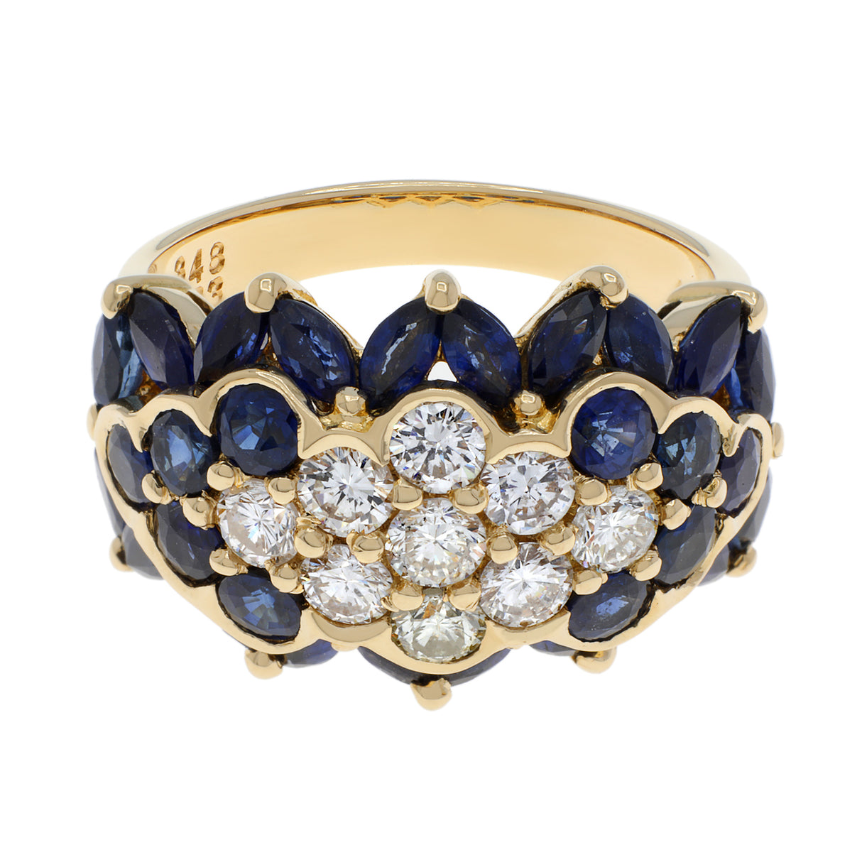 18K Yellow Gold 3.48 Carat Sapphire Diamond Bandeau Cluster Ring Fine Jewellery Modaselle