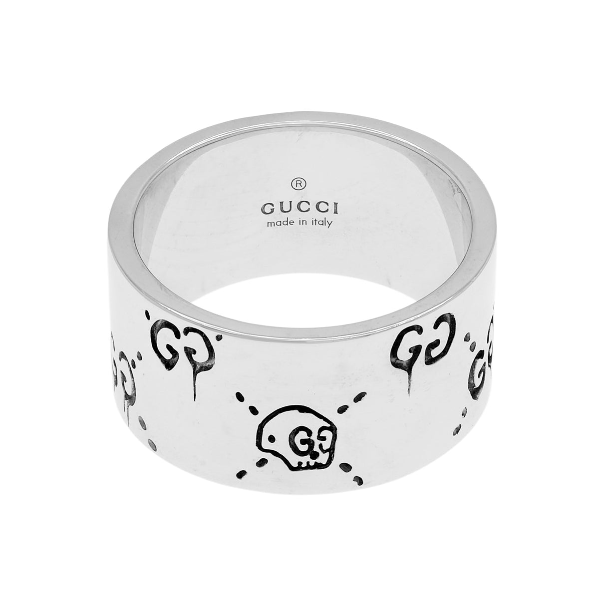Gucci Sterling Silver GucciGhost Hamlet Skull Wide Band Ring Designer Jewellery Gucci