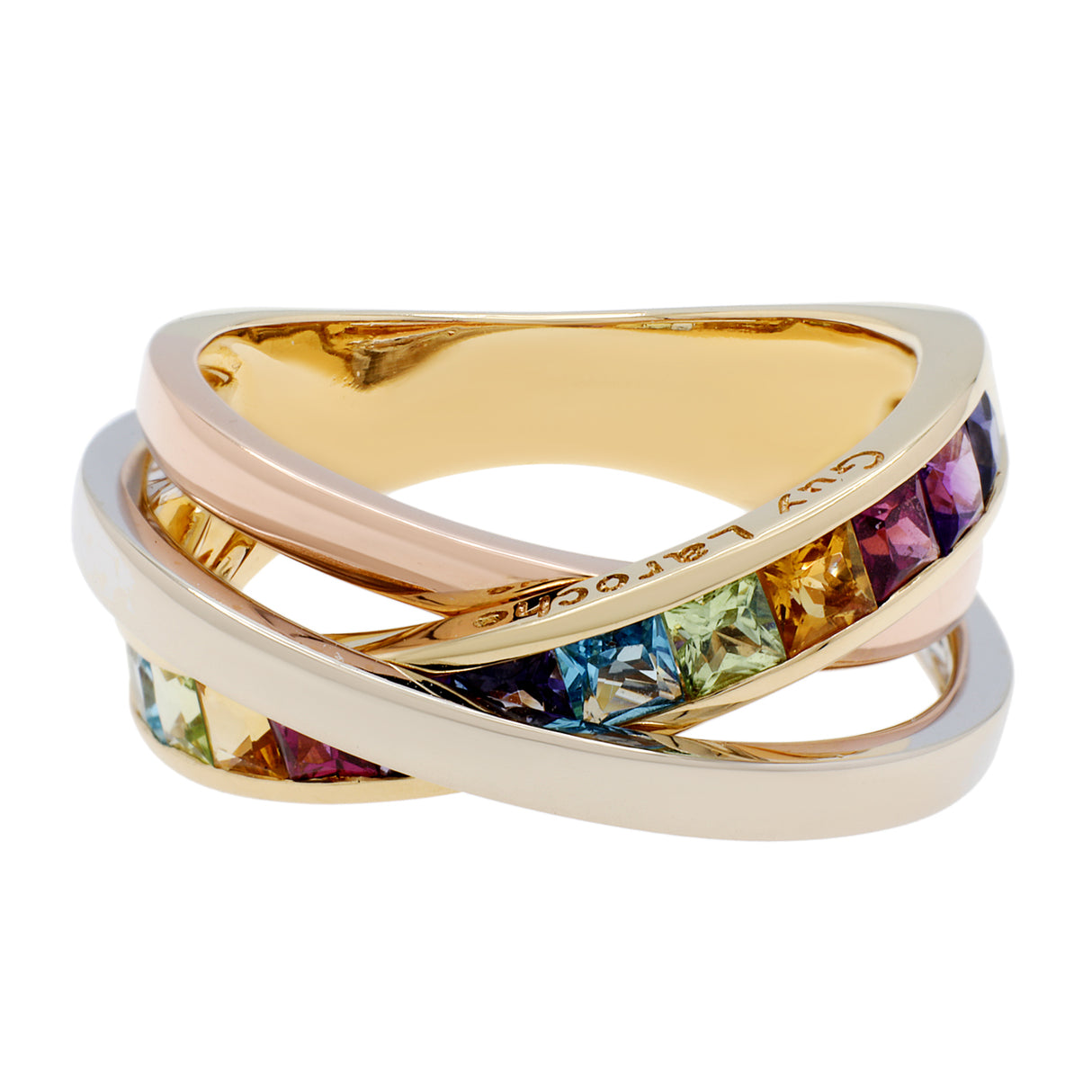 18K Yellow Gold Guy Laroche Brazilian Mix Crossover Ring Fine Jewellery Modaselle