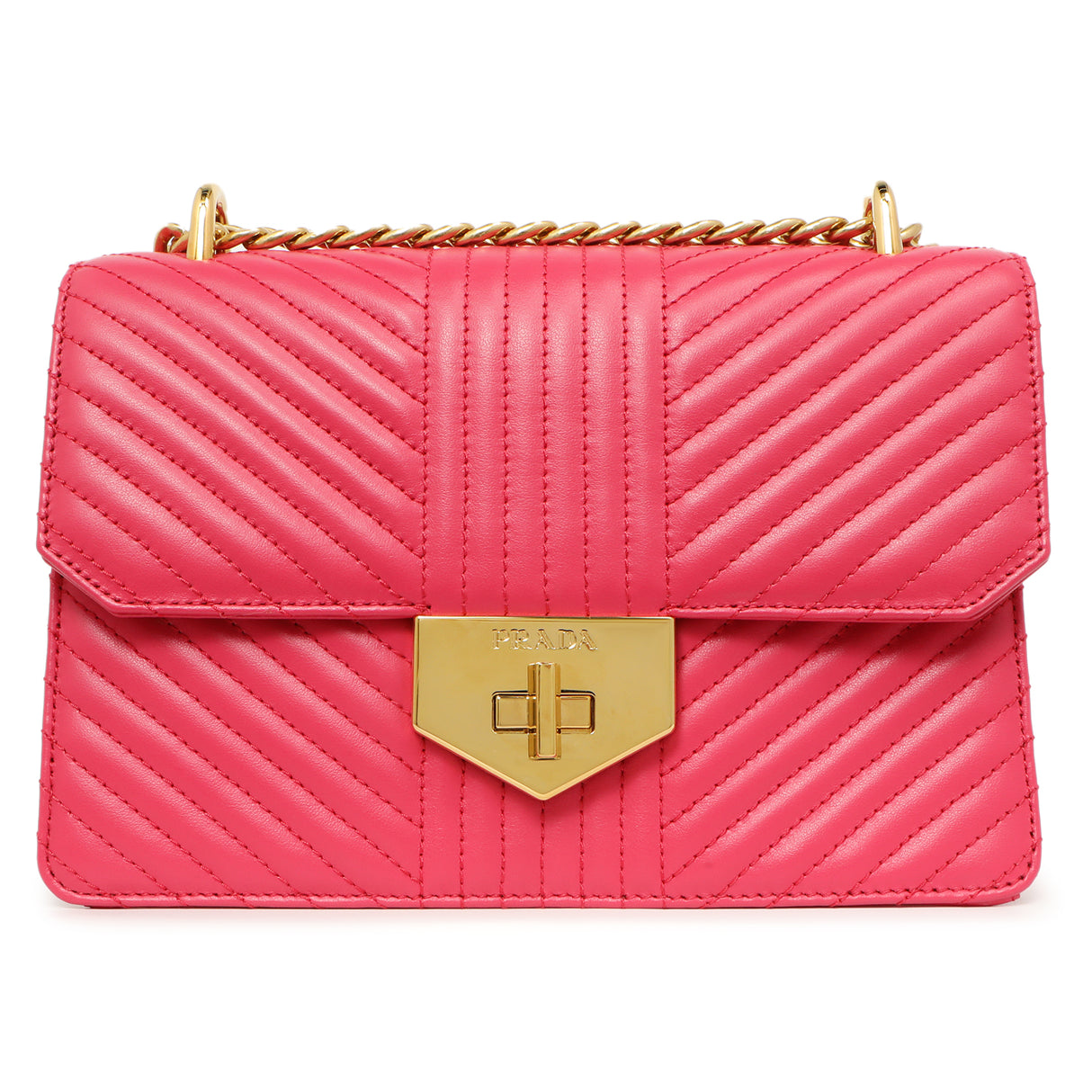Prada Pink Soft Calf Chevron Impunture Flap Bag Handbags Prada