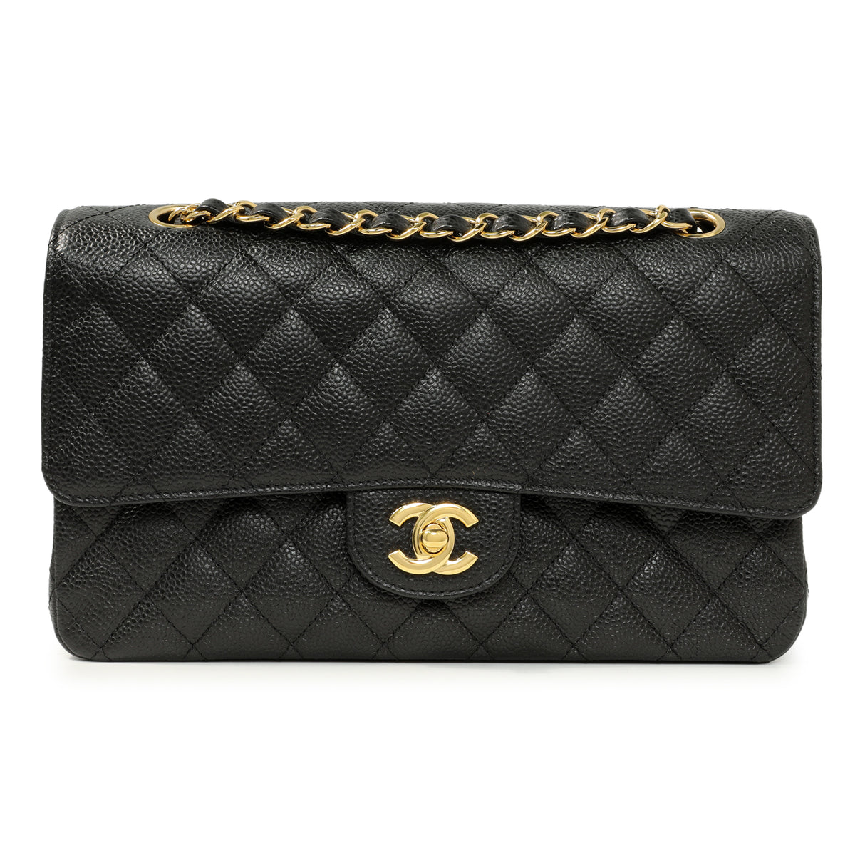 Chanel Black Quilted Caviar Medium Classic Double Flap Handbags Chanel
