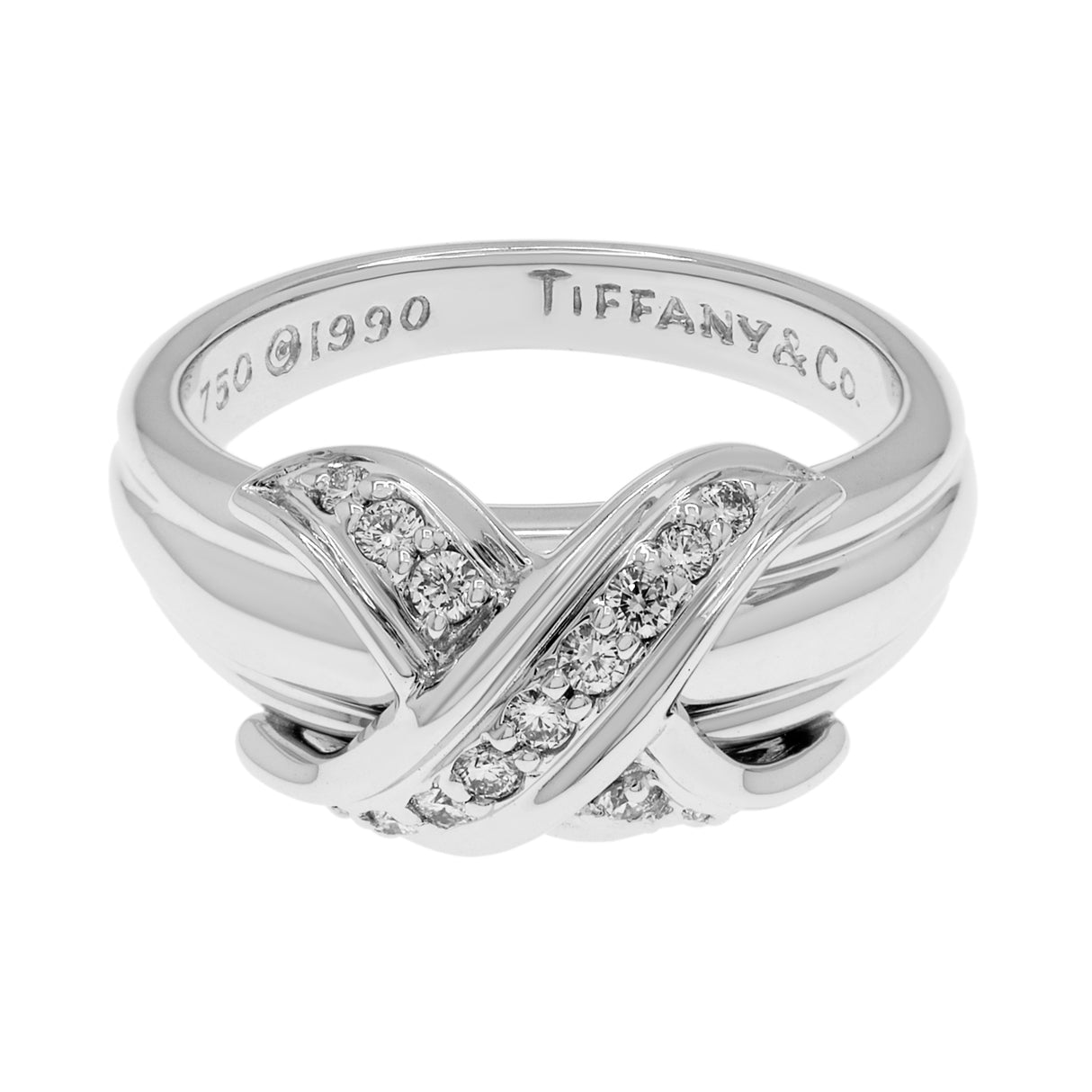 Tiffany & Co. 18K White Gold Diamond Signature X Ring Designer Jewellery Tiffany and Co