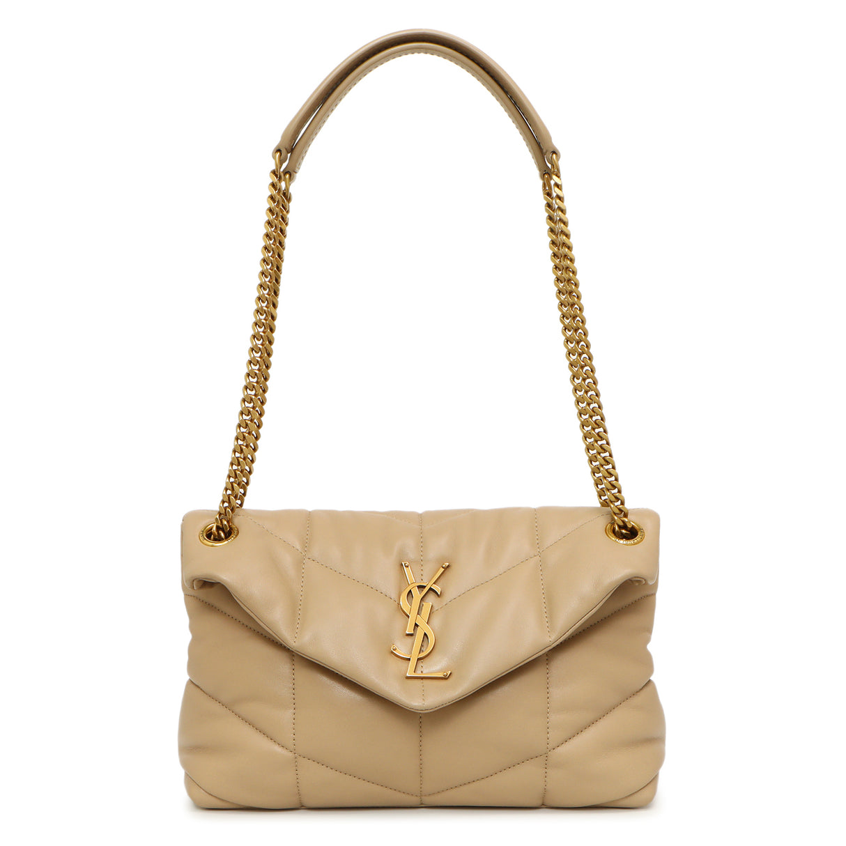 Saint Laurent Dark Beige Lambskin Small Loulou Puffer Handbags Saint Laurent