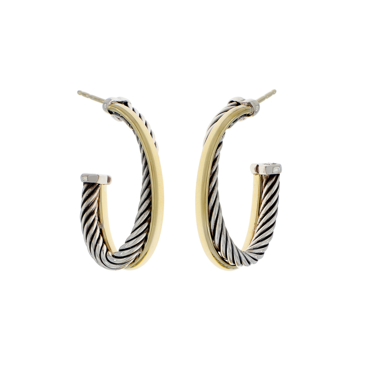 David Yurman Sterling Silver 18K Yellow Gold Crossover Oval Hoop Earrings Designer Jewellery David Yurman