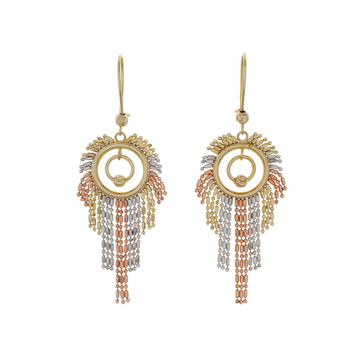 14K Tri-Tone Fringe Drop Earrings Fine Jewellery Modaselle