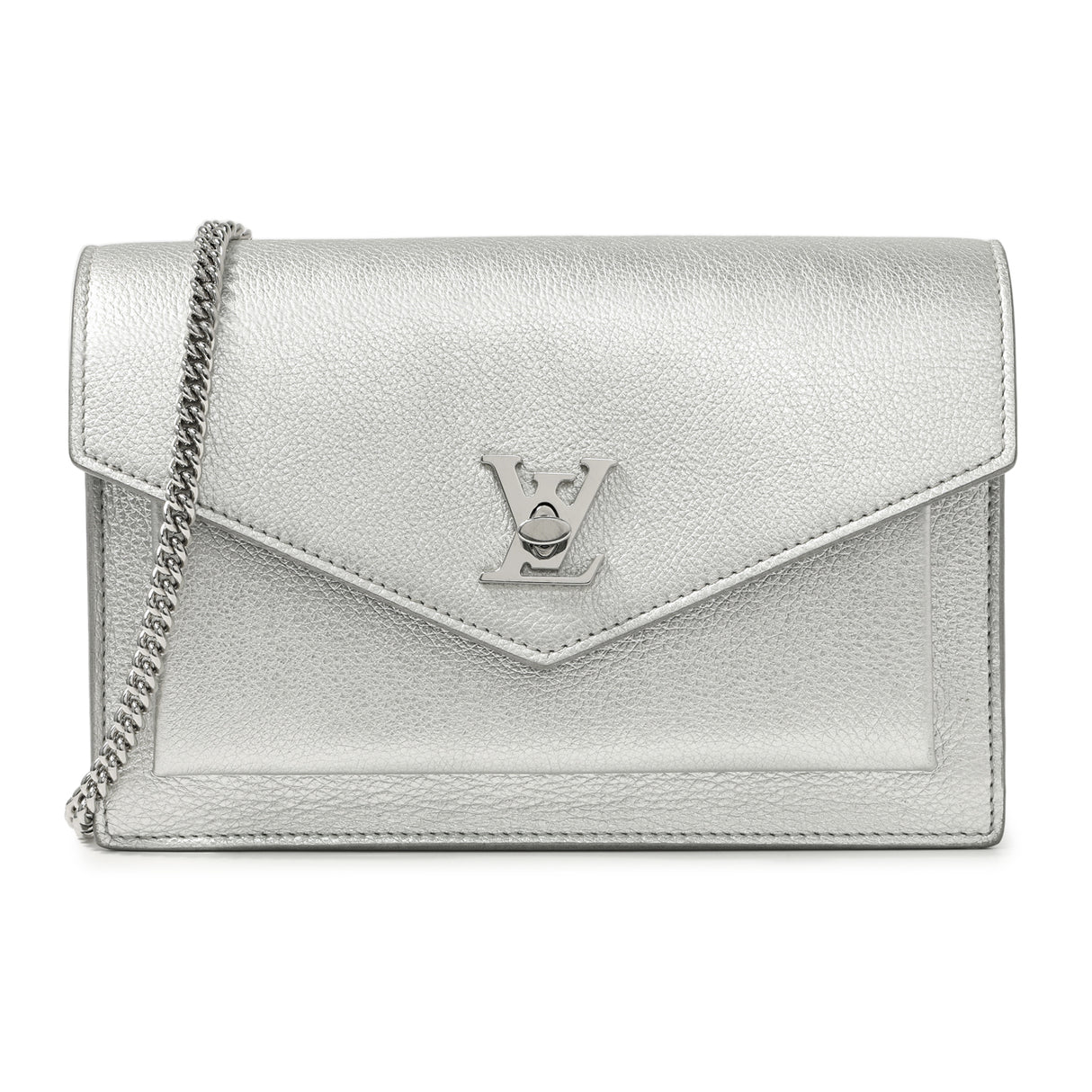 Louis Vuitton Silver Soft Calfskin Mylockme Chain Pochette Handbags Louis Vuitton