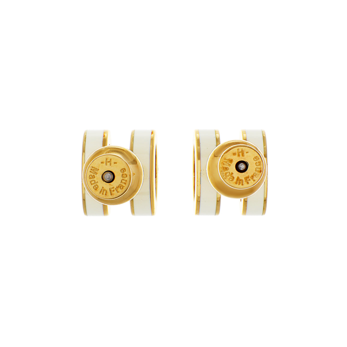 Hermes Yellow Gold White Lacquer Mini Pop H Earrings Designer Jewellery Hermes