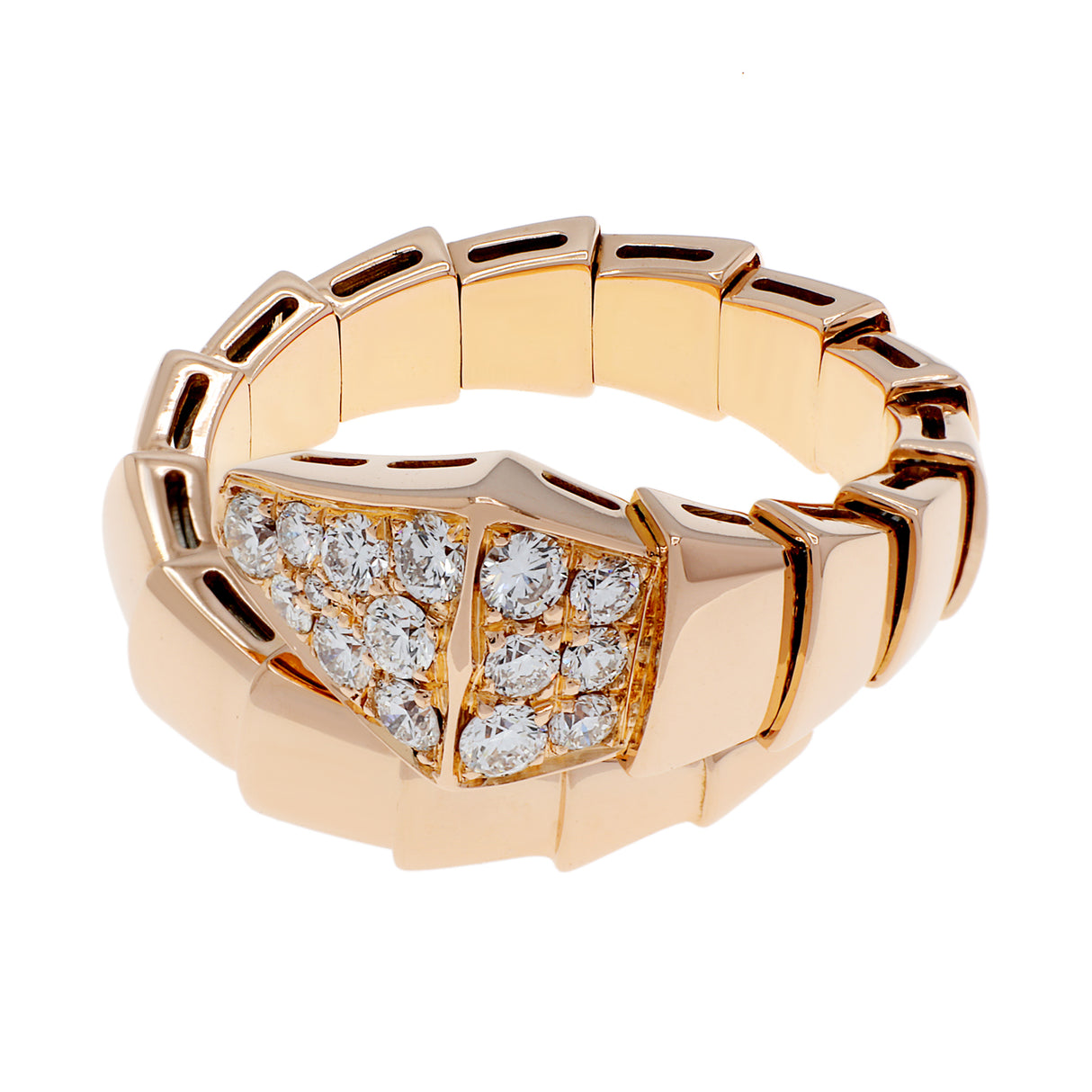 Bulgari 18K Rose Gold Diamond Serpenti Viper Ring Designer Jewellery Bulgari