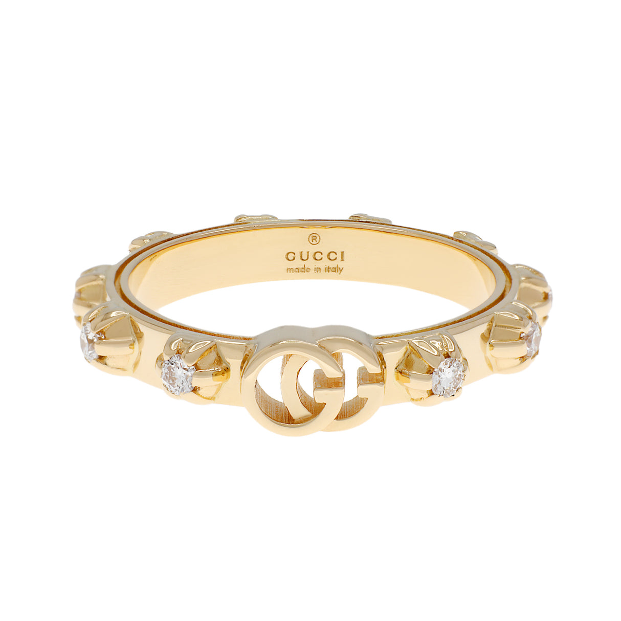 Gucci 18K Yellow Gold Diamond Running GG Ring Designer Jewellery Gucci