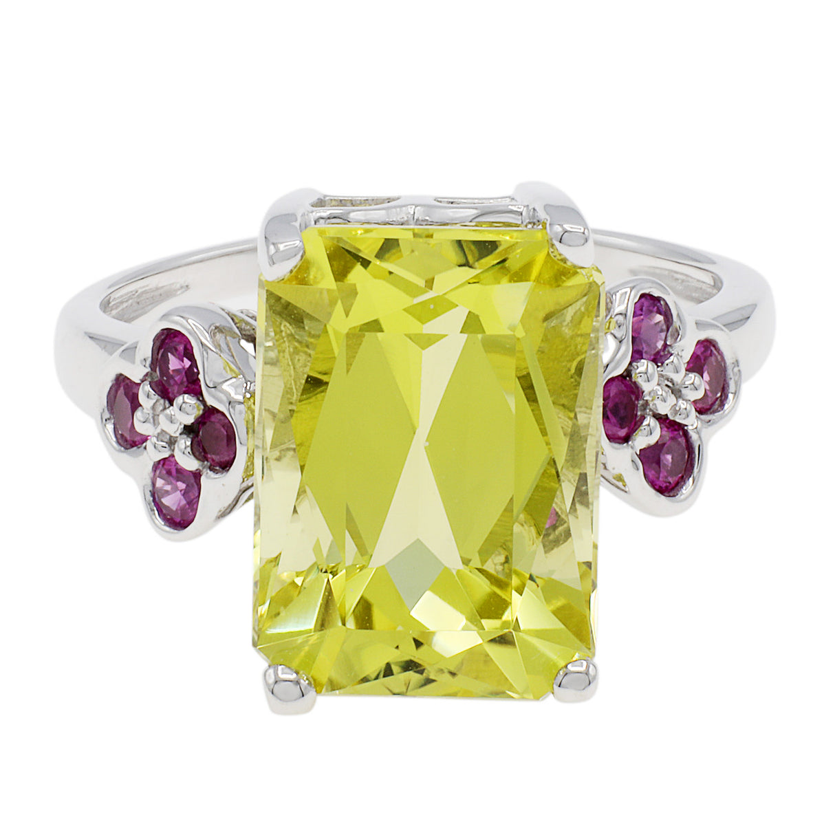 14K White Gold Pink Sapphire & Lemon Quartz Ring Modaselle