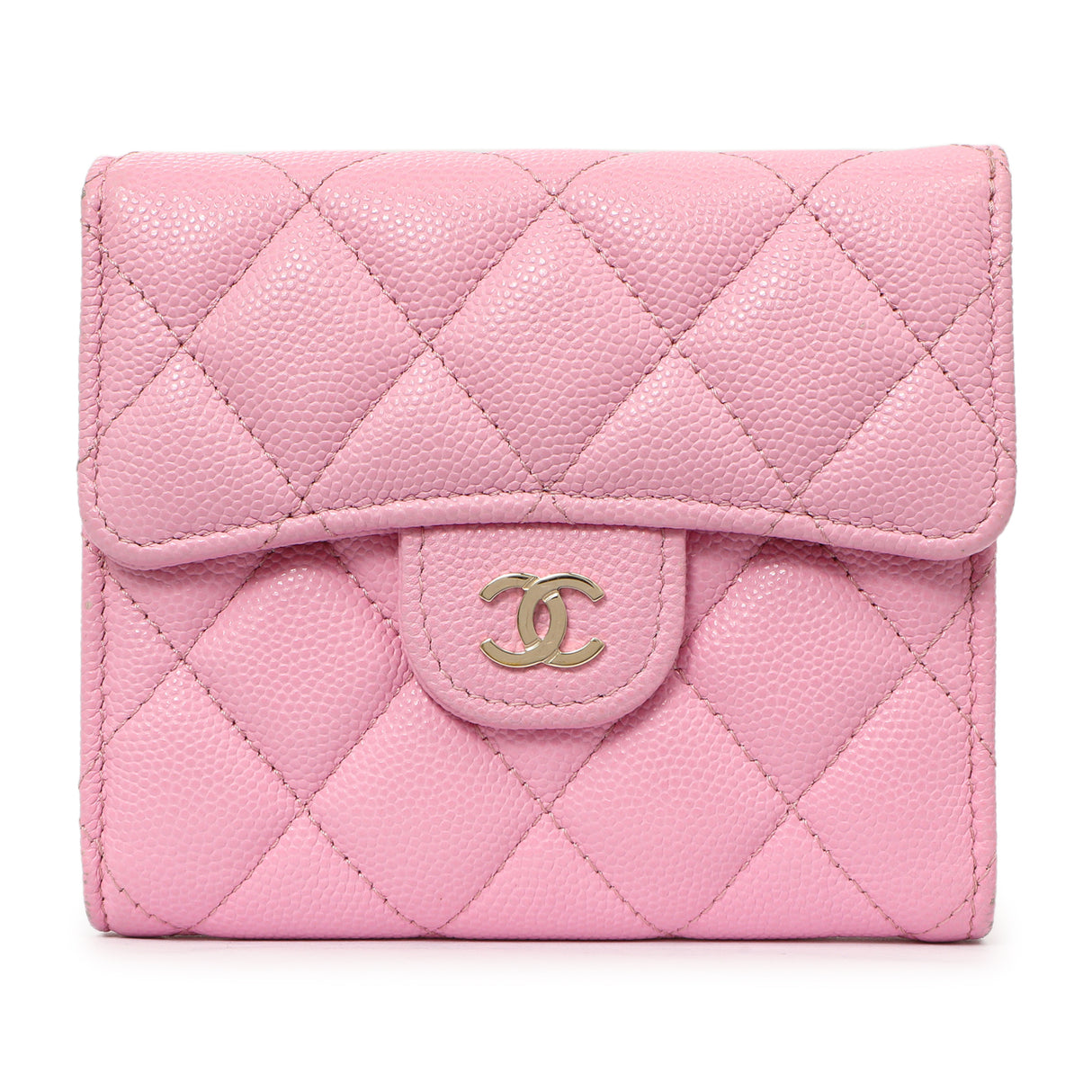 Chanel Pink Quilted Caviar Compact Flap Wallet Accessories Chanel