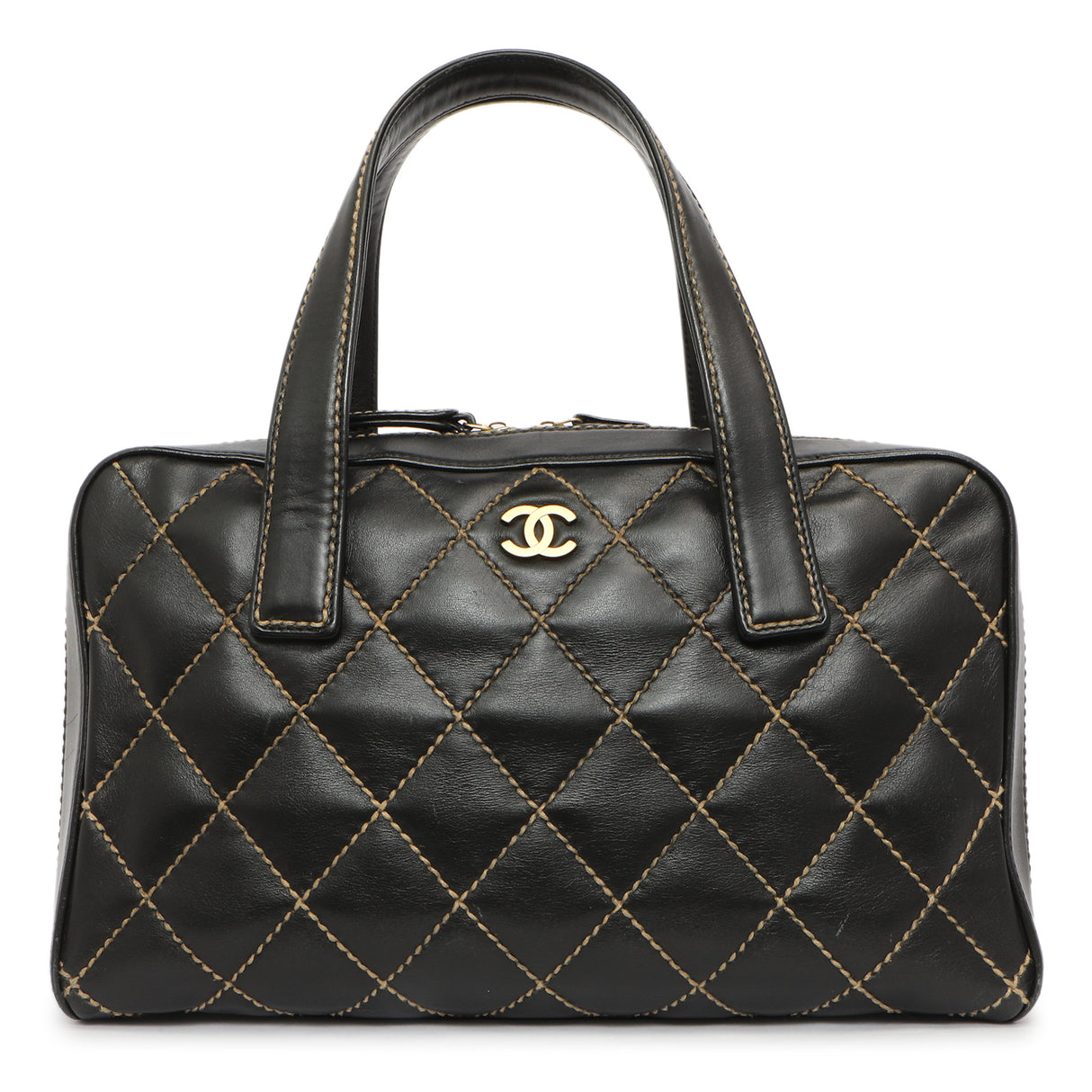 Chanel Black Calfskin Wild Stitch Top Handle Handbags Chanel
