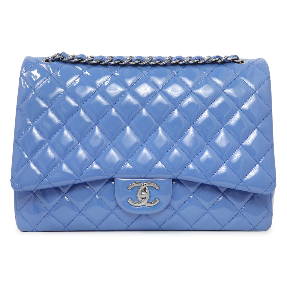 Chanel Light Blue Patent Maxi Classic Double Flap Handbags Chanel