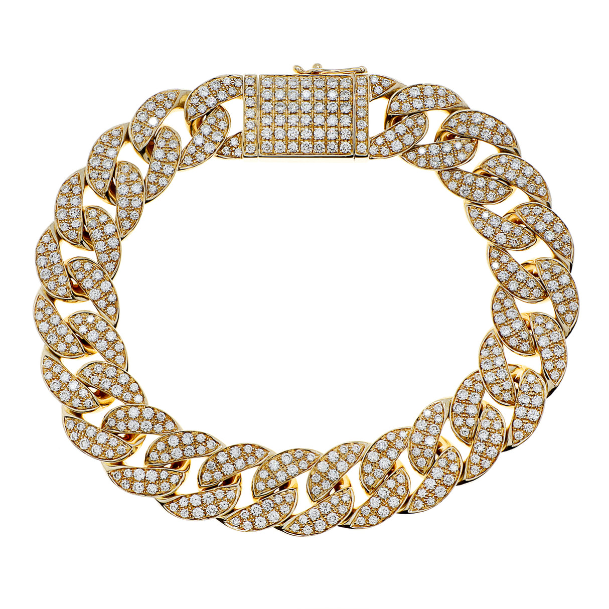 14K Yellow Gold 6.48 Carat Pave Curb Link Bracelet Fine Jewellery Modaselle