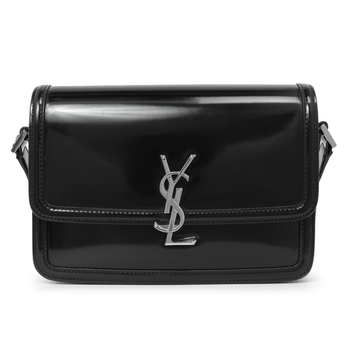 Saint Laurent Black Glazed Calfskin Monogram Medium Solferino Handbags Saint Laurent