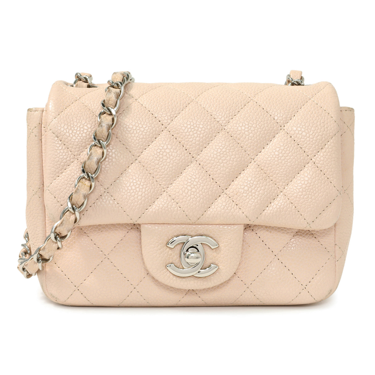 Chanel Light Pink Quilted Caviar Mini Square Flap Handbags Chanel