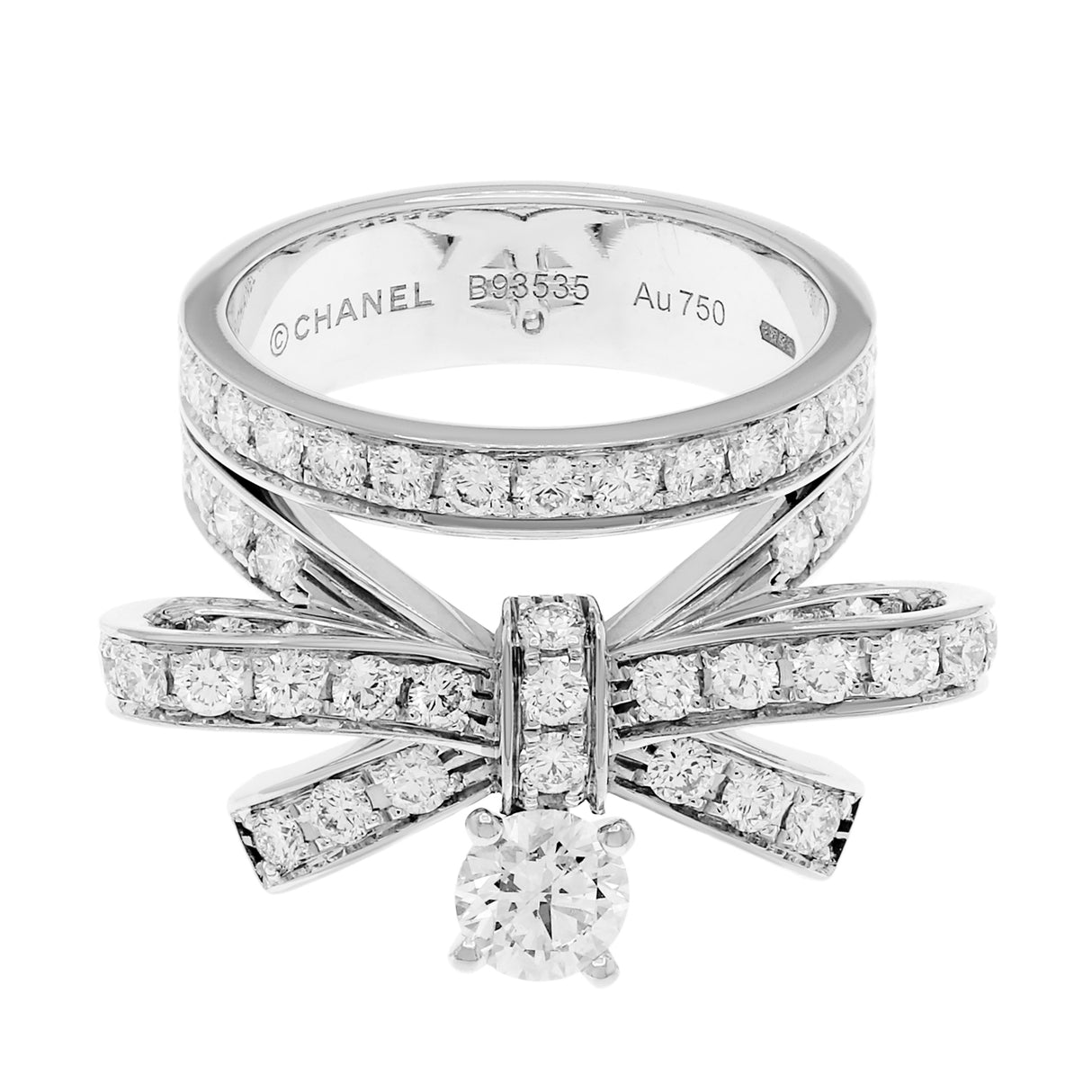 Chanel 18K White Gold Diamond Ruban Ring Designer Jewellery Chanel
