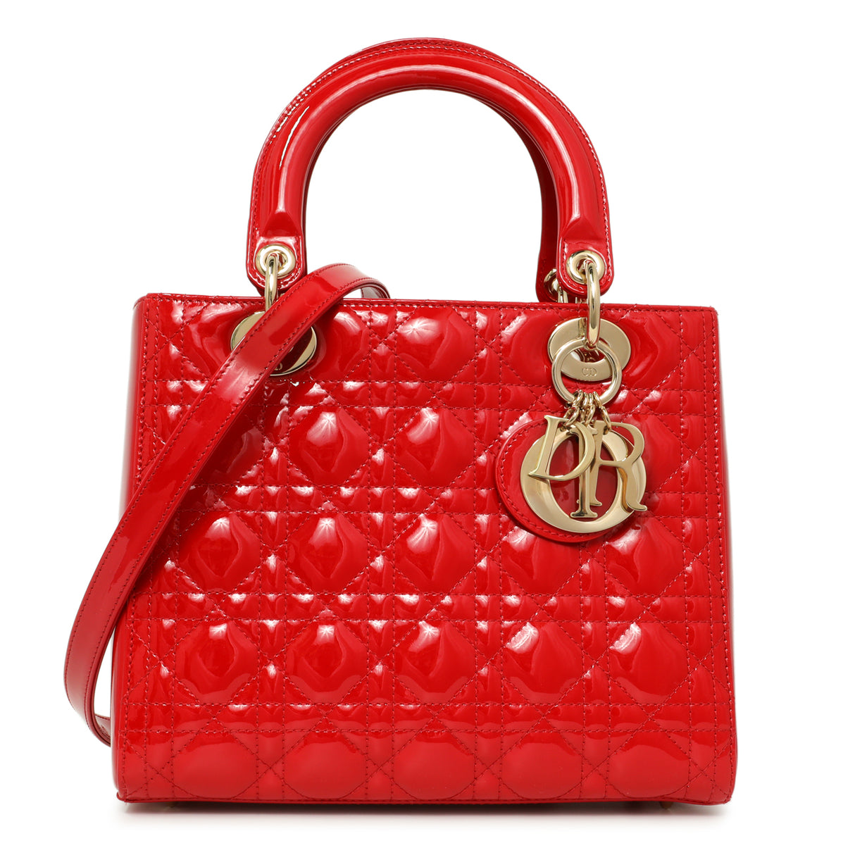 Christian Dior Red Patent Cannage Medium Lady Dior Handbags Christian Dior