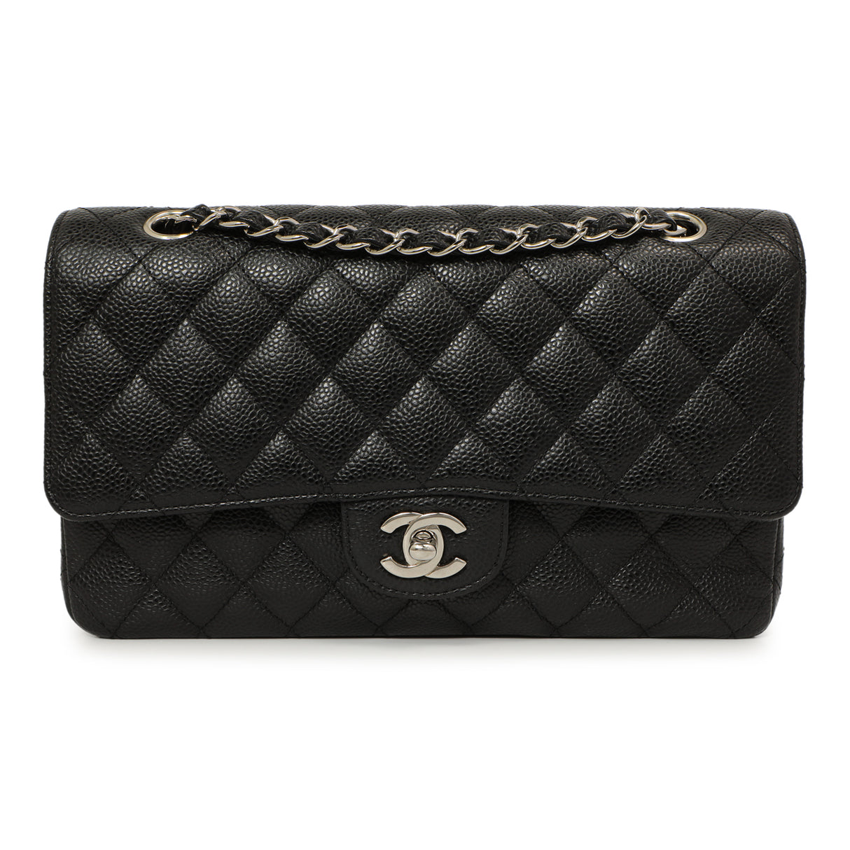 Chanel Black Quilted Caviar Medium Classic Double Flap Handbags Chanel