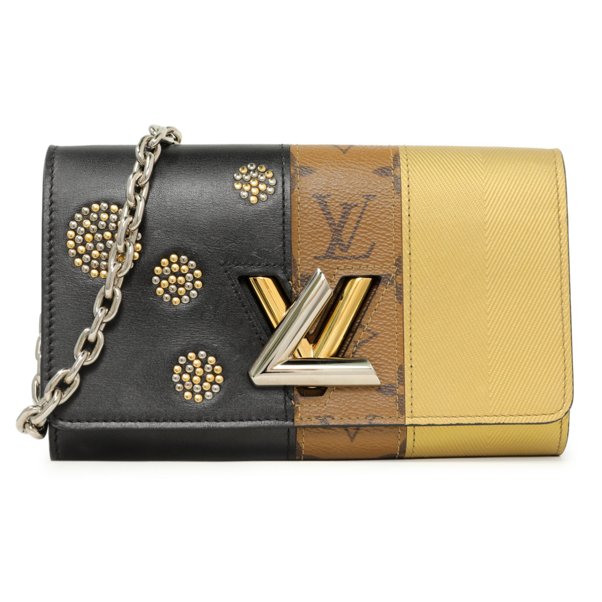Louis Vuitton Reverse Monogram Studded Night Lights Twist Chain Wallet Handbags Louis Vuitton