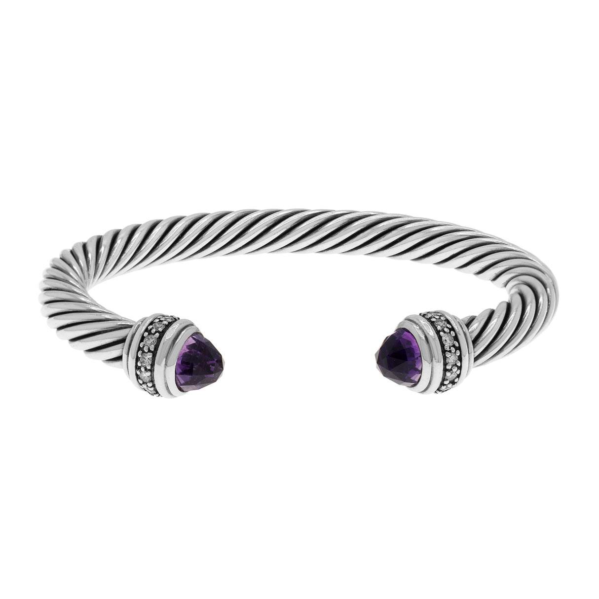 David Yurman Sterling Silver 7mm Diamond Amethyst Cable Classics Bracelet Designer Jewellery David Yurman
