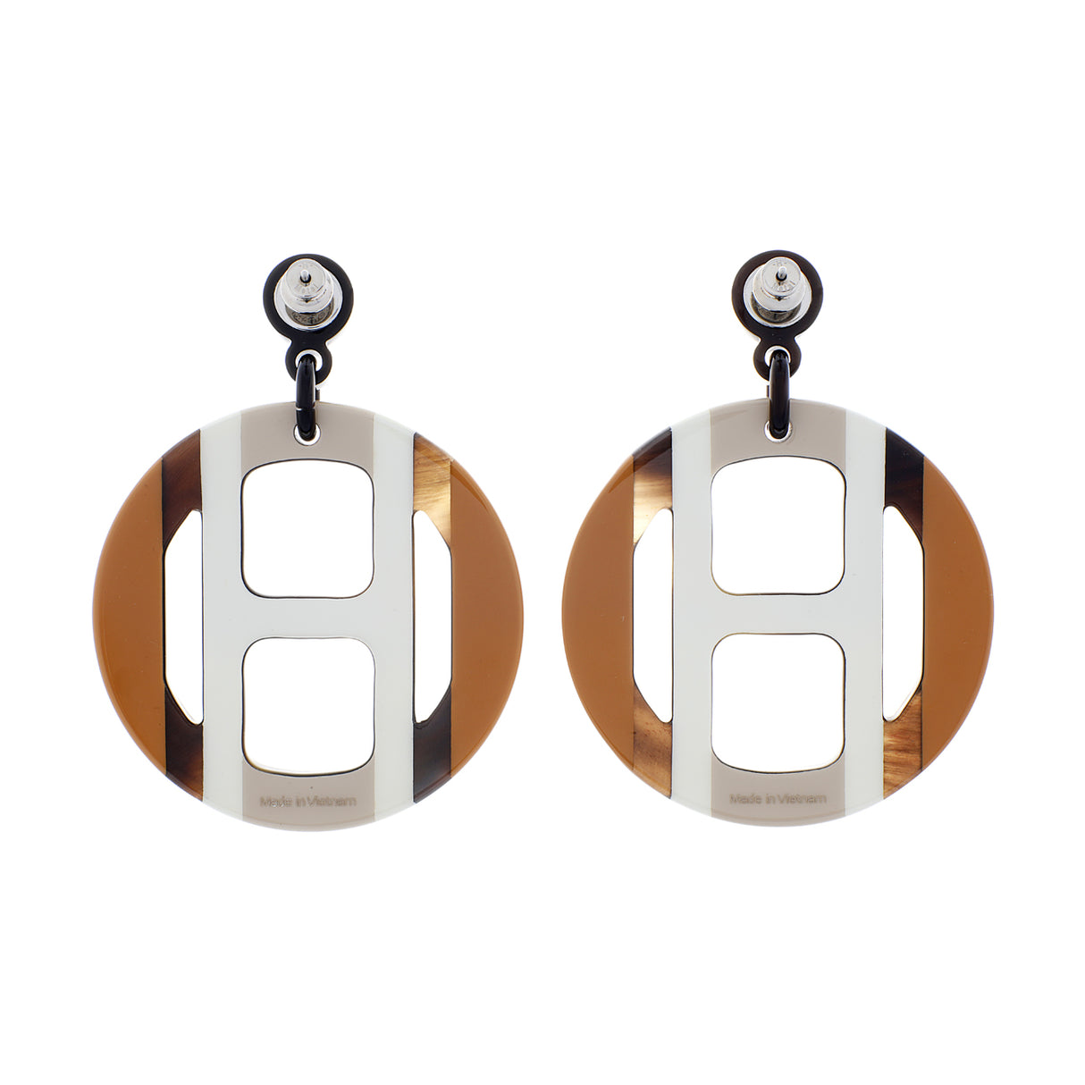 Hermes Lacquered Horn H Equipe Earrings Designer Jewellery Hermes