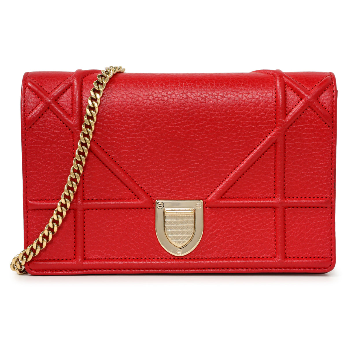 Christian Dior Red Calfskin Diorama Wallet On Chain Handbags Christian Dior