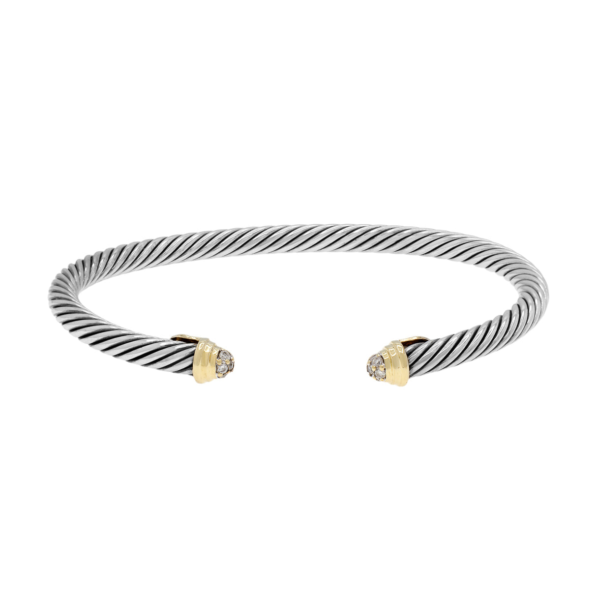David Yurman Sterling Silver 18K Yellow Gold Diamond 4mm Cable Bracelet Designer Jewellery David Yurman