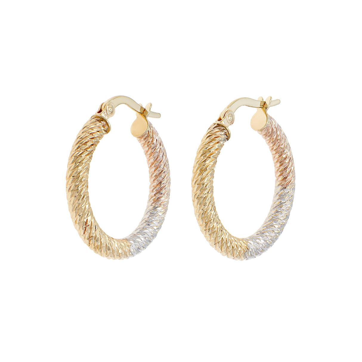 10K Tri-Gold Diamond Cut Hoop Earrings Fine Jewellery Modaselle