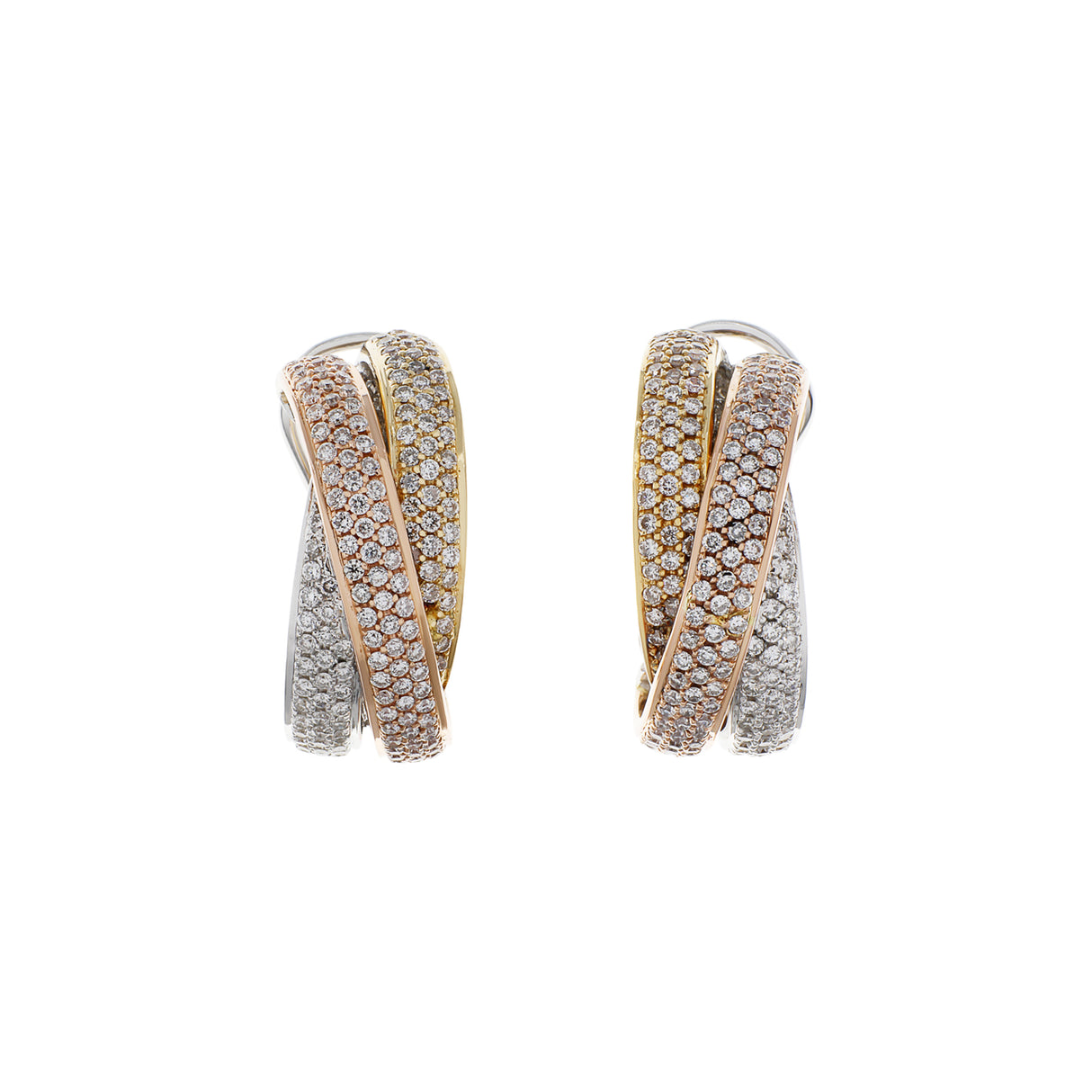 18K Tri Color Gold 2.03 Carat Diamond Demi Hoop Earrings Fine Jewellery Modaselle