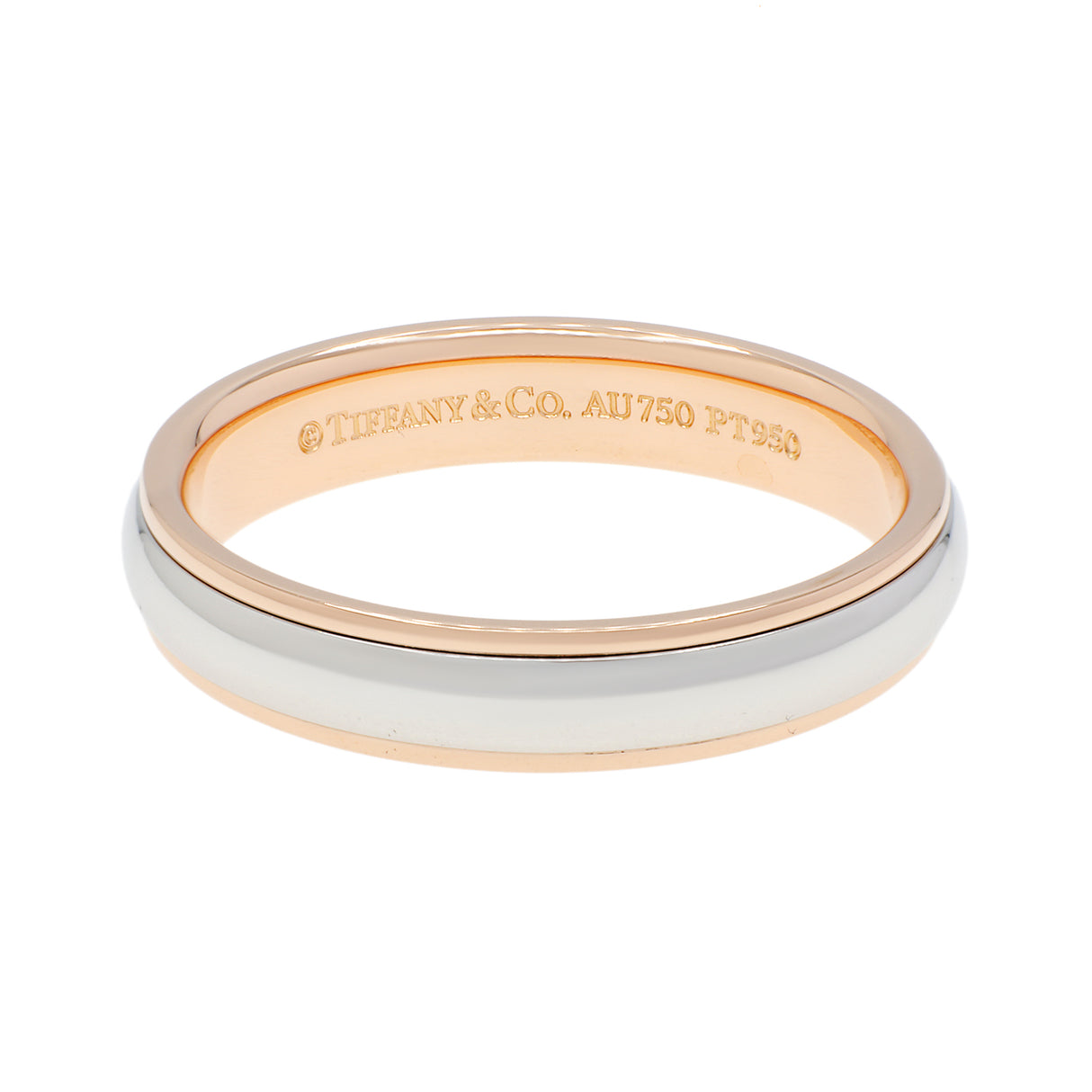 Tiffany & Co. Platinum 18K Rose Gold 4mm Lucida Wedding Band Ring Designer Jewellery Tiffany and Co