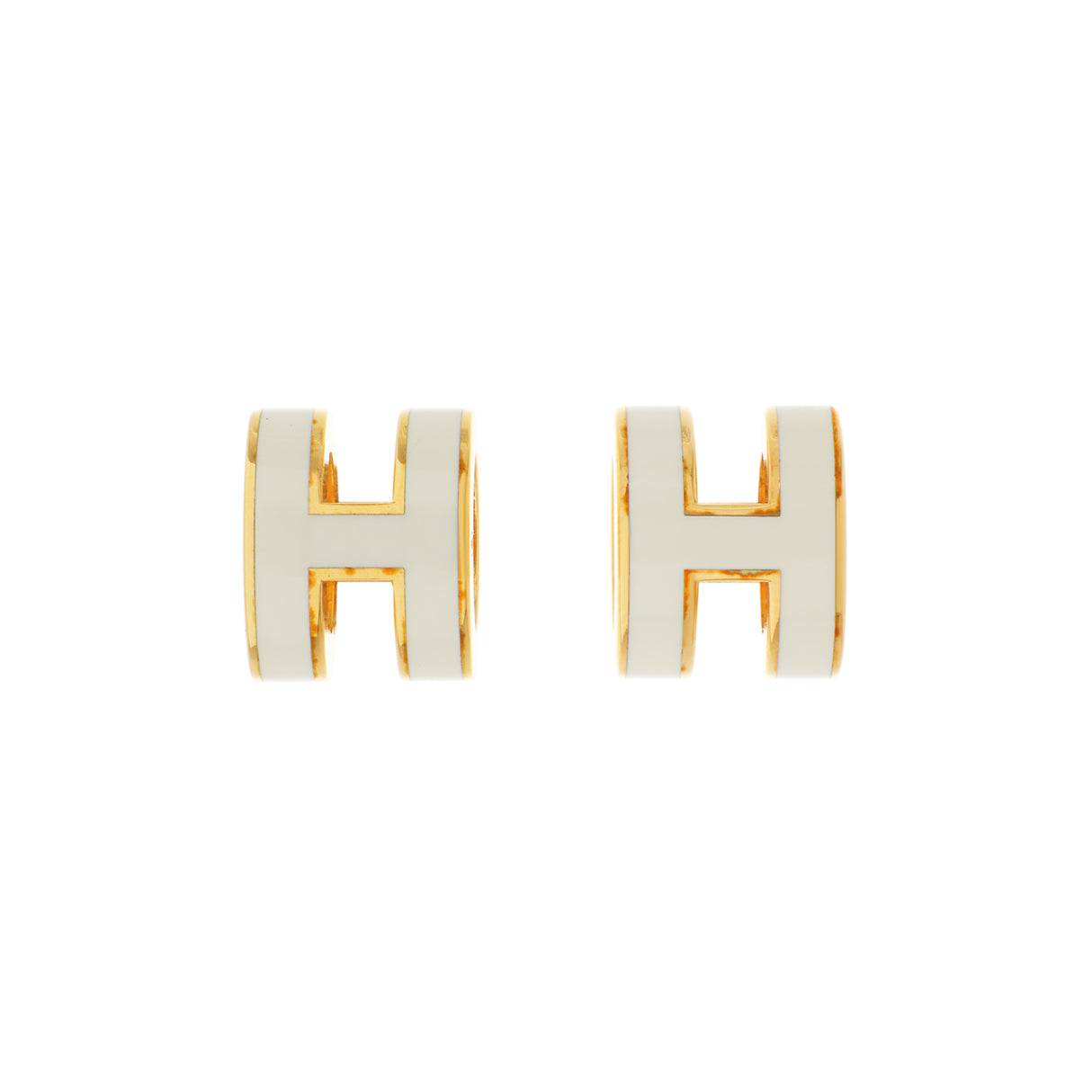 Hermes Yellow Gold White Lacquer Mini Pop H Earrings Designer Jewellery Hermes