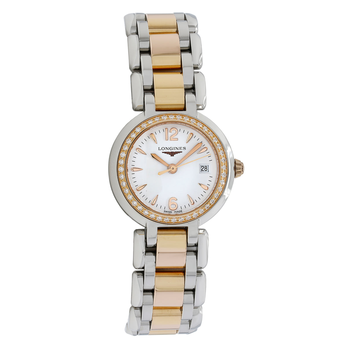 Longines Stainless Steel 18K Rose Gold PrimaLuna Quartz L8.110.519.6 Watches Longines