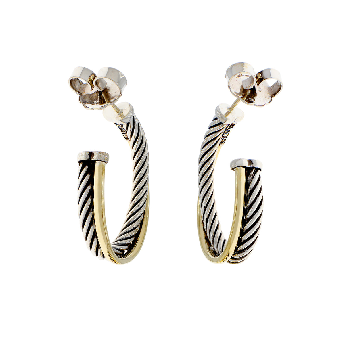 David Yurman Sterling Silver 18K Yellow Gold Crossover Oval Hoop Earrings Designer Jewellery David Yurman