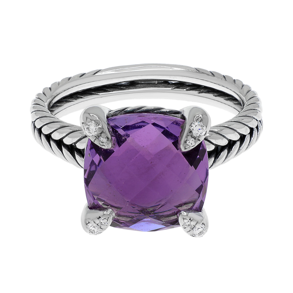 David Yurman Sterling Silver Amethyst Diamond Chatelaine Ring Designer Jewellery David Yurman