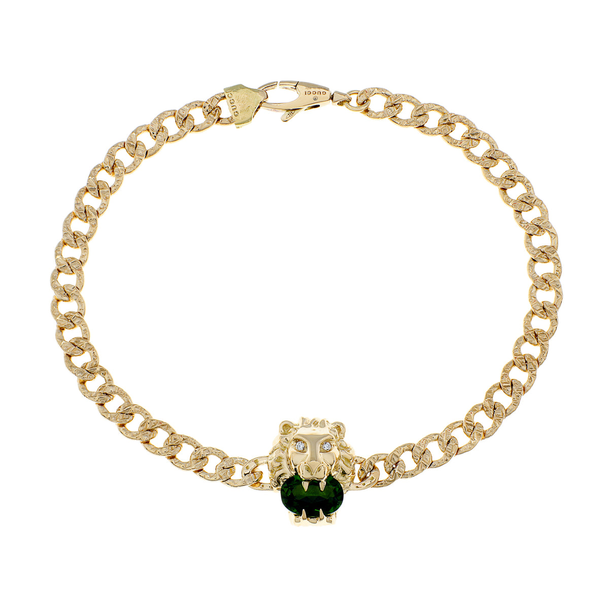 Gucci 18K Yellow Gold Diamond Chrome Diopside Lion Head Bracelet Designer Jewellery Gucci