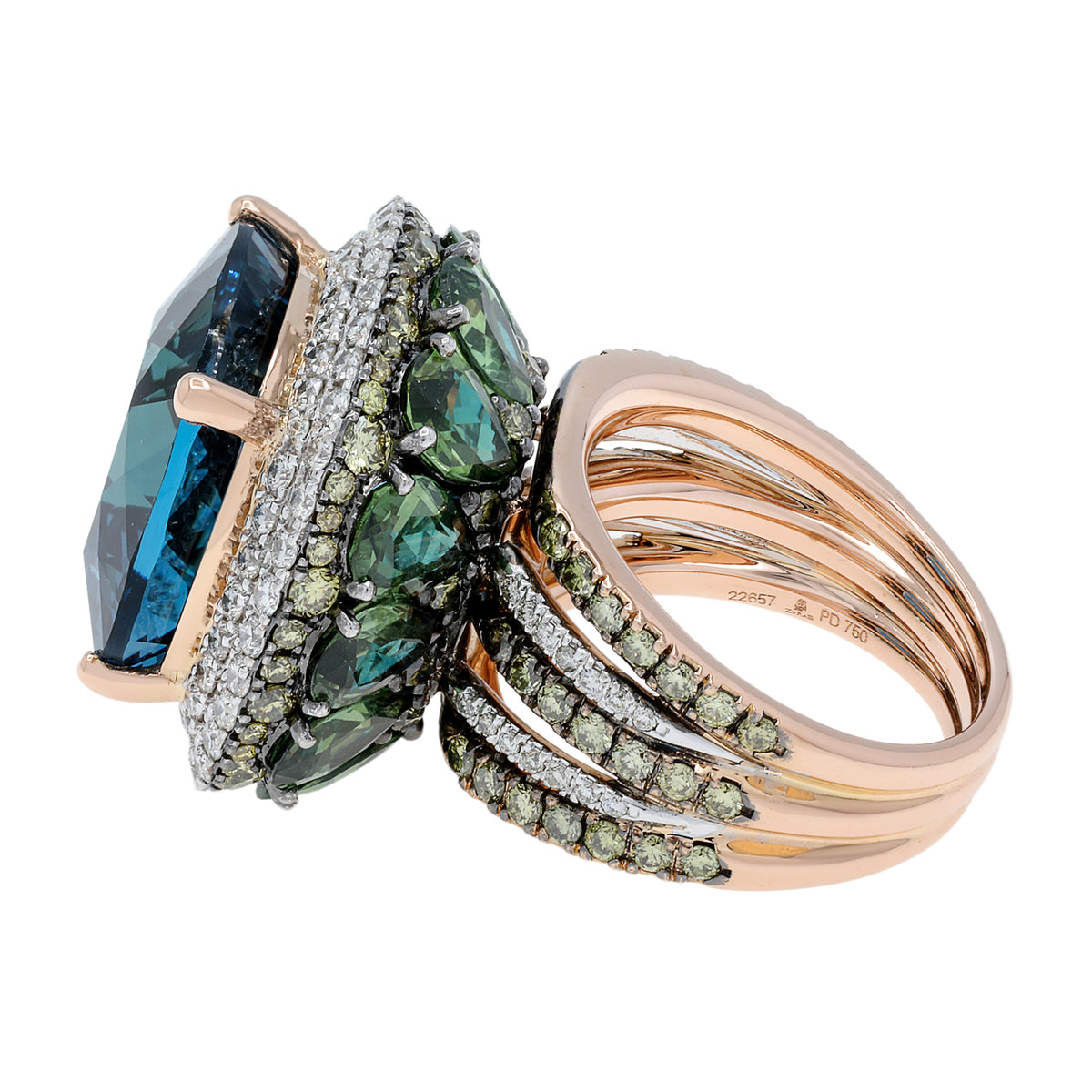 18K Rose Gold 23.46 Carat Blue Topaz Zorab Cocktail Ring Fine Jewellery Modaselle