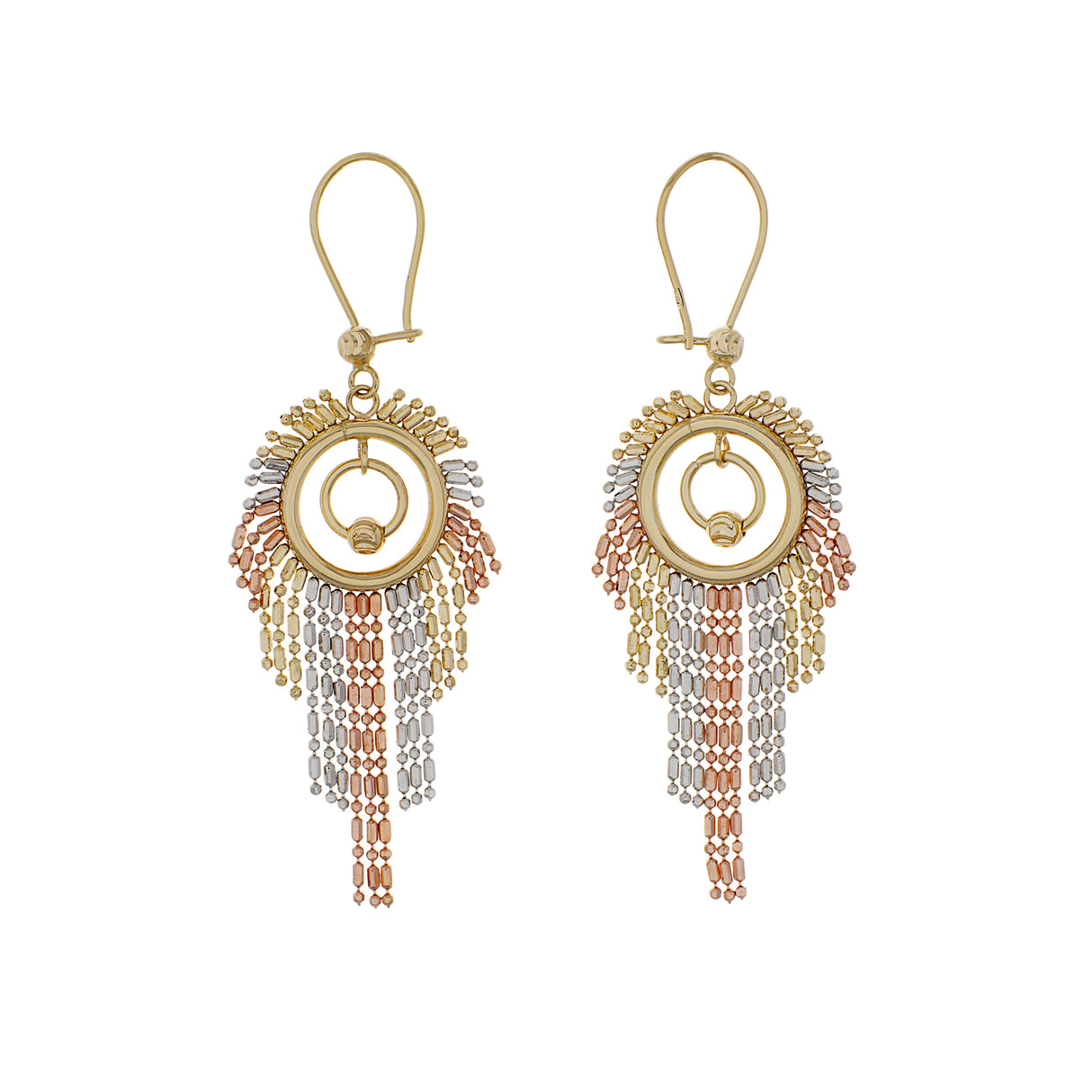 14K Tri-Tone Fringe Drop Earrings Fine Jewellery Modaselle