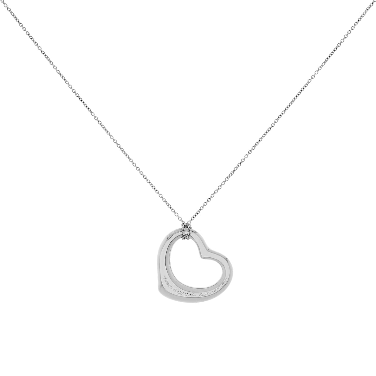 Tiffany & Co. Platinum Diamond 22mm Open Heart Pendant Necklace Designer Jewellery Tiffany and Co