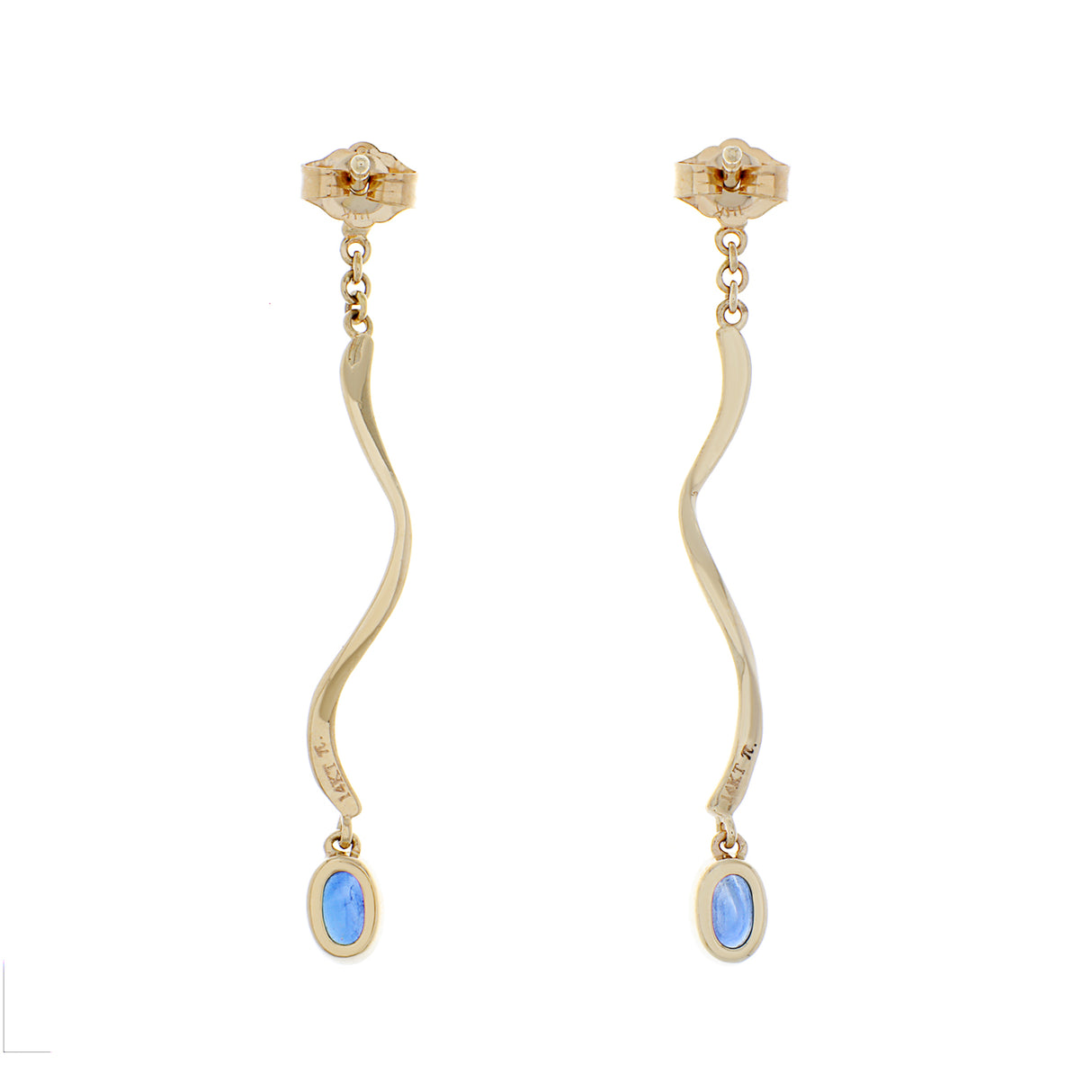 14K Yellow Gold Swirl Drop Sapphire Earrings Fine Jewellery Modaselle