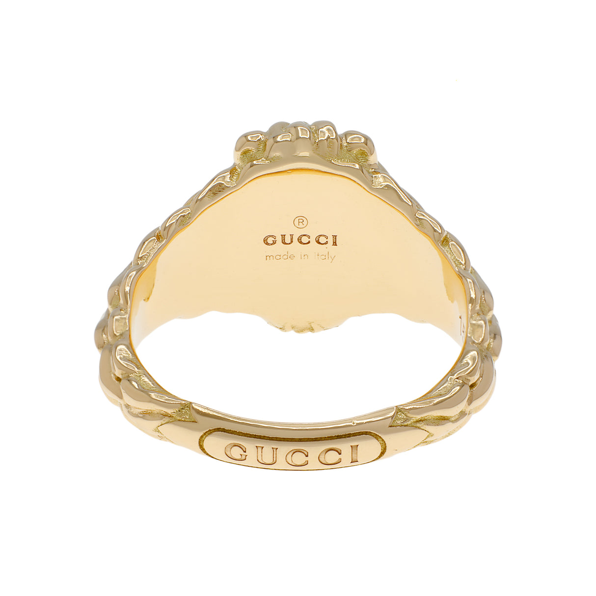 Gucci 18K Yellow Gold Diamond Chrome Diopside Lion Head Ring Designer Jewellery Gucci