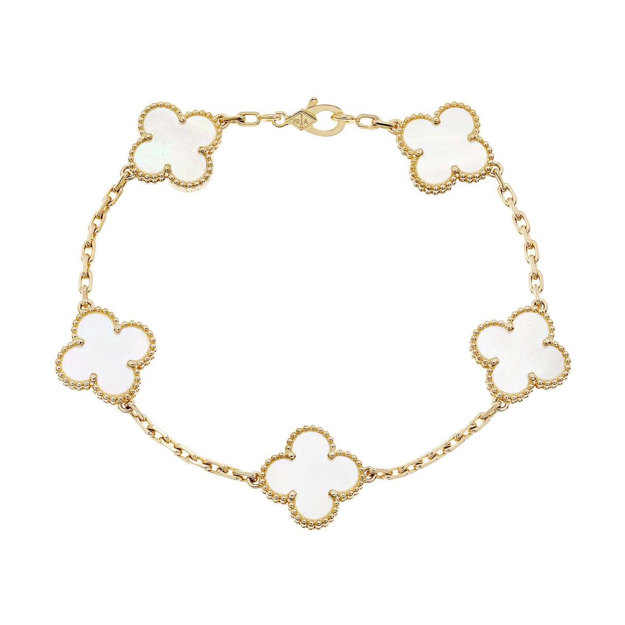 Van Cleef & Arpels 18K Yellow Gold Mother of Pearl 5 Motifs Vintage Alhambra Bracelet Designer Jewellery Van Cleef and Arpels